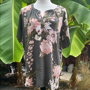 PHILOSOPHY Grey floral Women's Blouse with Olive green and Pink